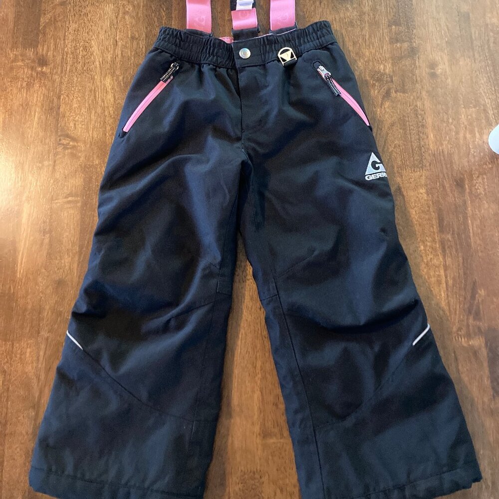 Girls Gerry Snow/Ski Pants Black with Pink Suspenders Size XS-5-6 Like New!